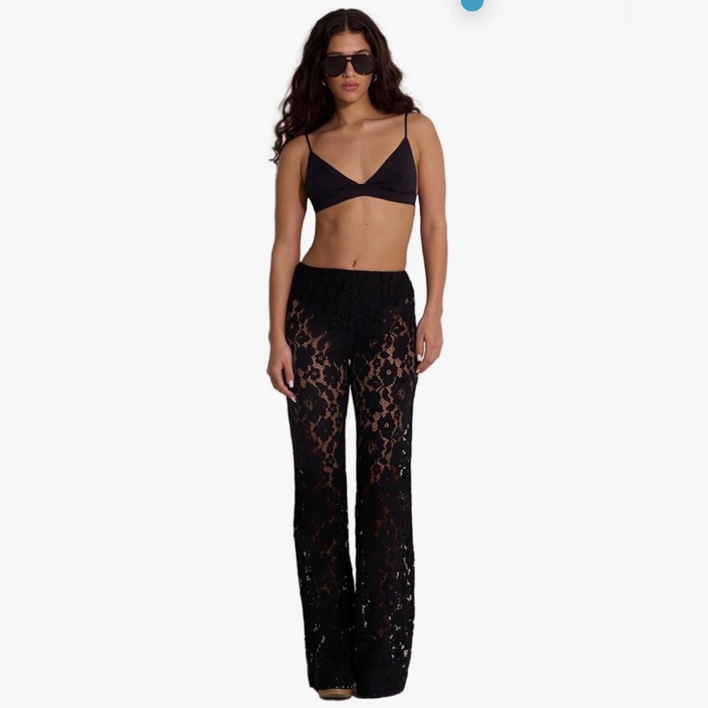 Gottex Beach Life Saint Tropez Lace Cover-Up Flare Leg Pants – Black – Size M